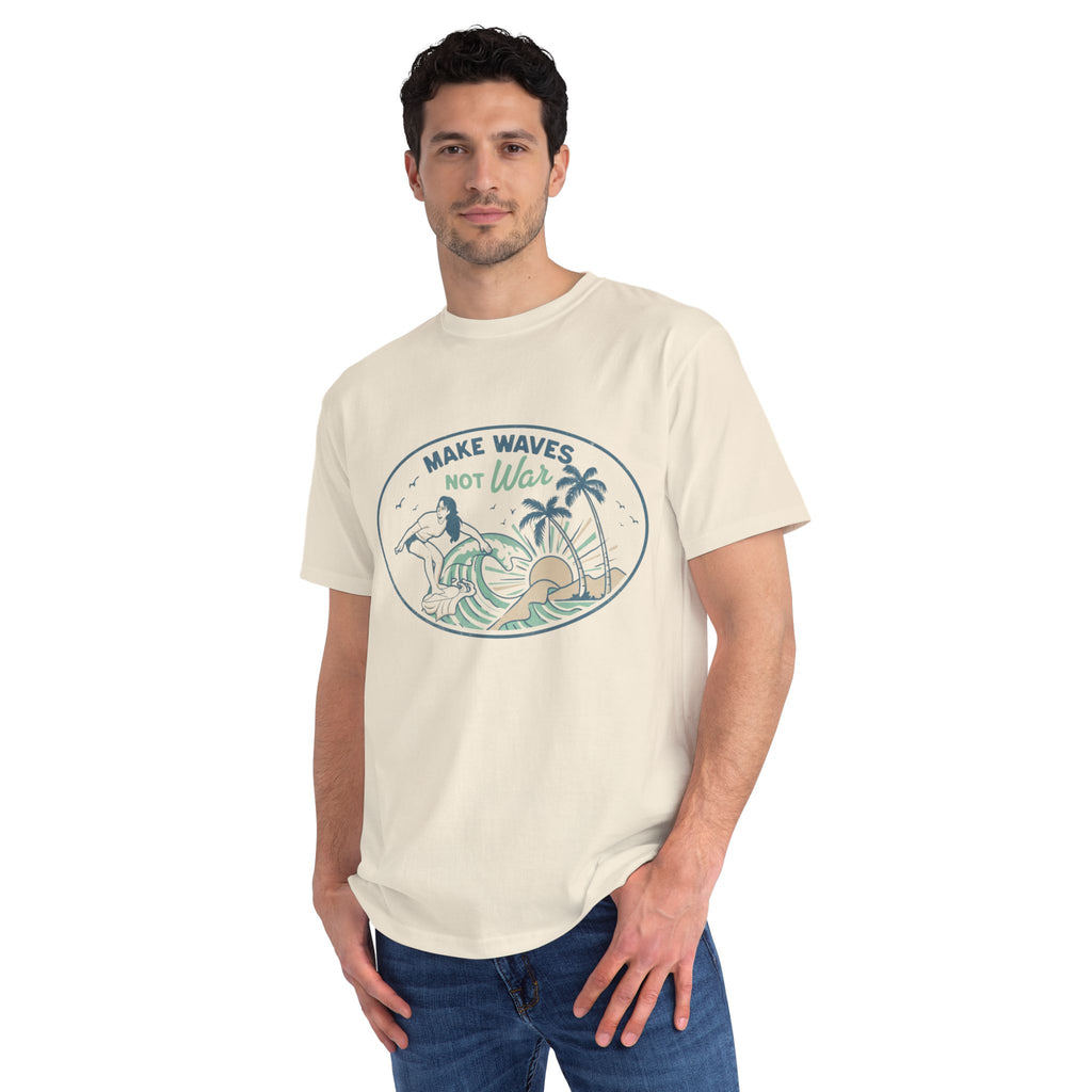 Make Waves Not War Organic Cotton T-Shirt — Retro Surf Peace Graphic Tee