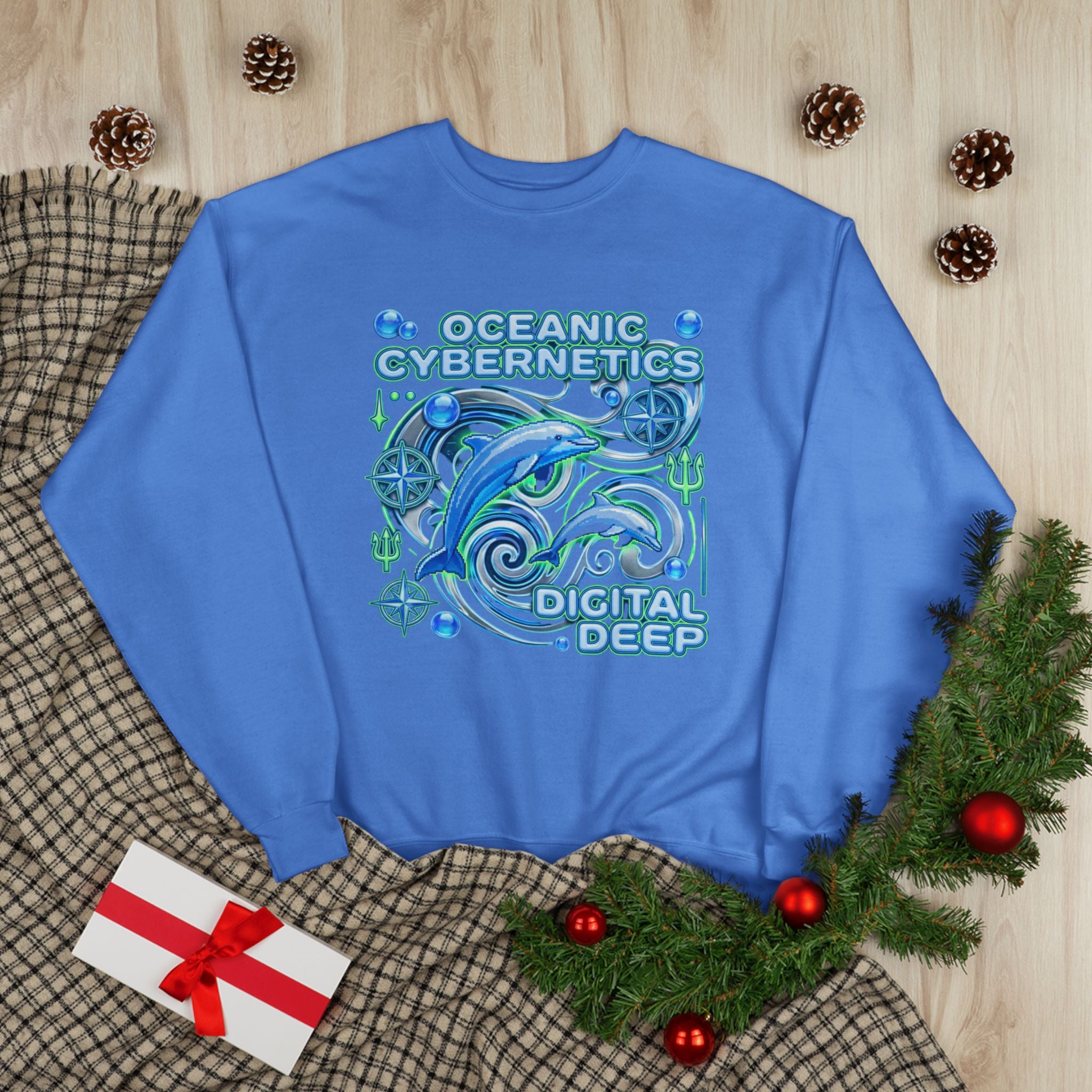 Oceanic Cybernetics Crewneck Sweatshirt — "Oceanic Cybernetics Digital Deep" Graphic