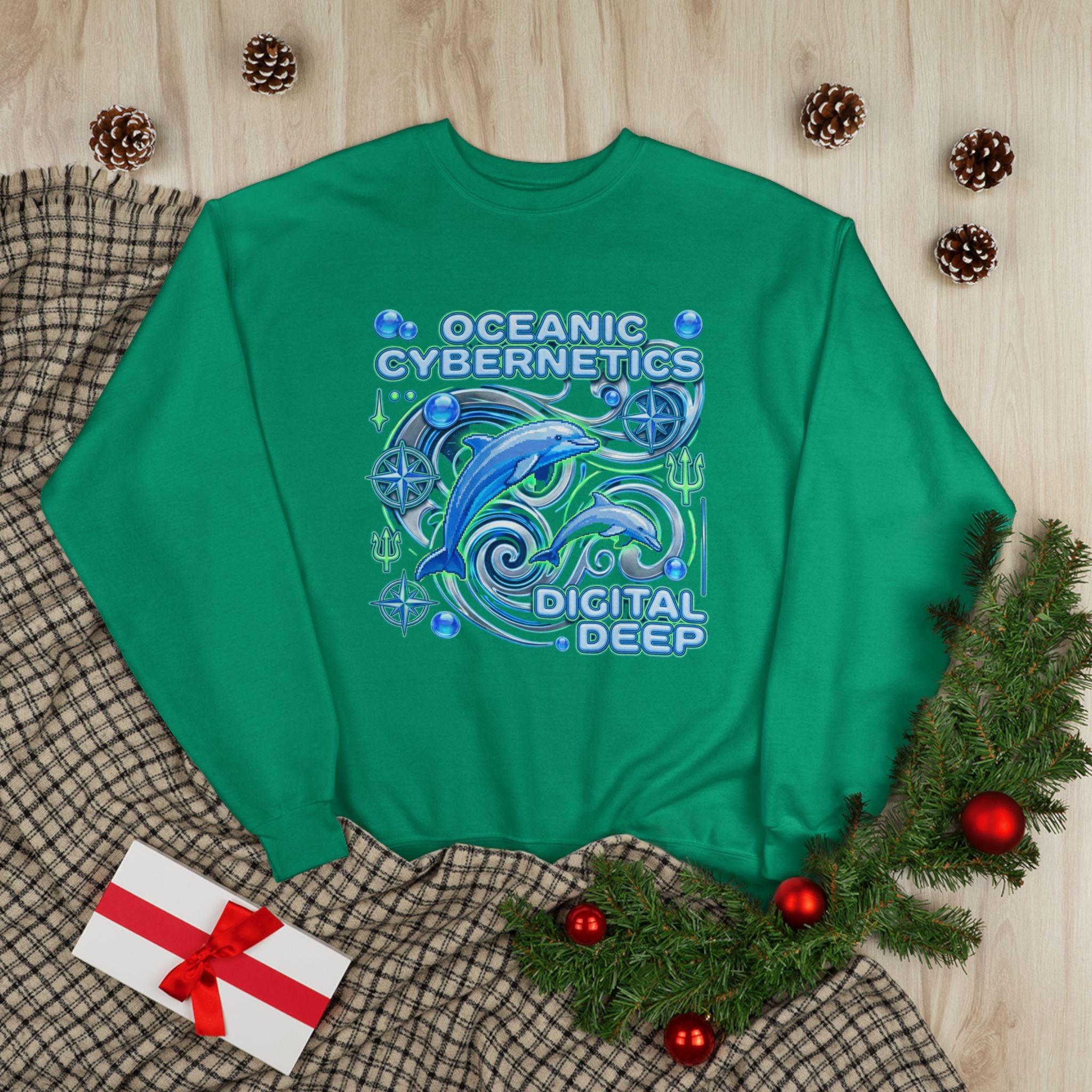 Oceanic Cybernetics Crewneck Sweatshirt — "Oceanic Cybernetics Digital Deep" Graphic