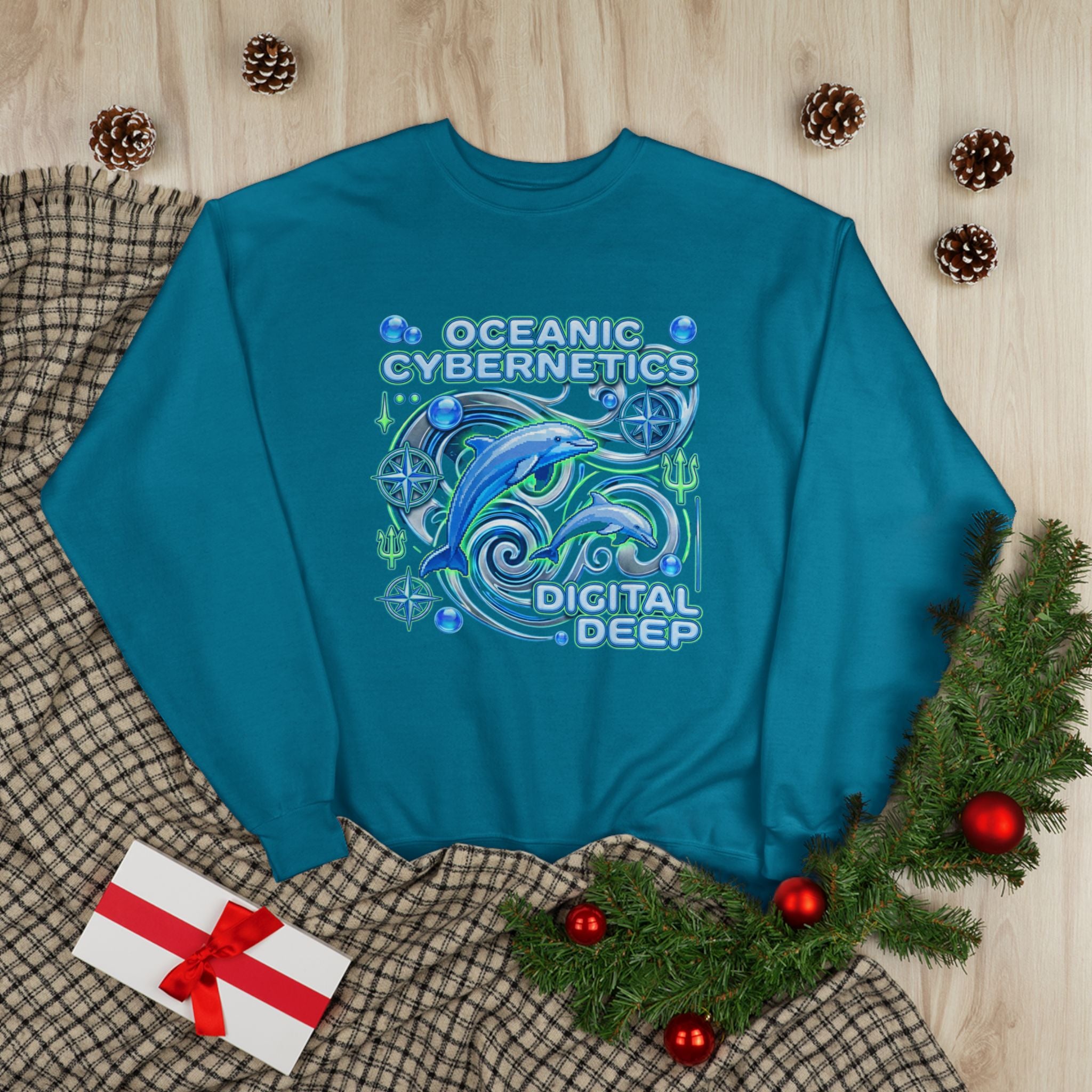 Oceanic Cybernetics Crewneck Sweatshirt — "Oceanic Cybernetics Digital Deep" Graphic