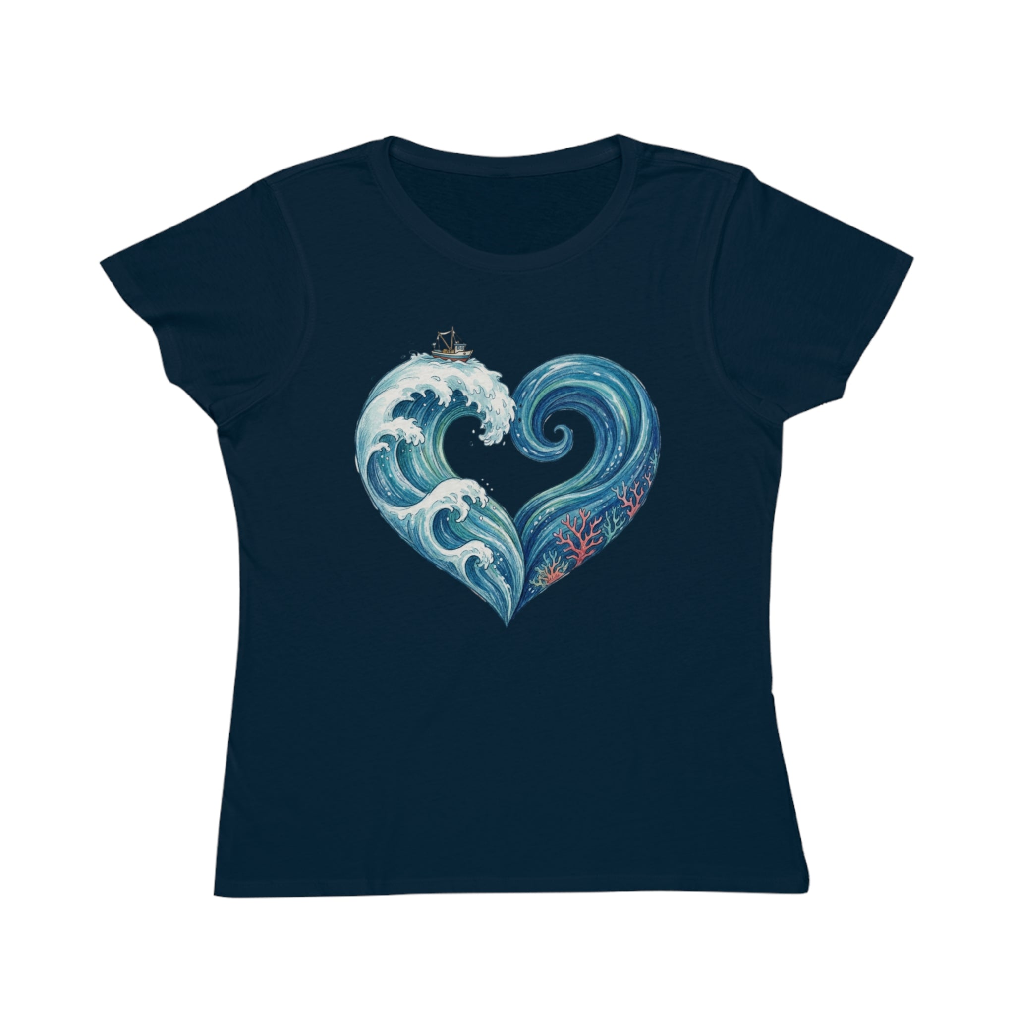 Ocean Heart T-Shirt — Women's Organic Tee with Wave Heart Design