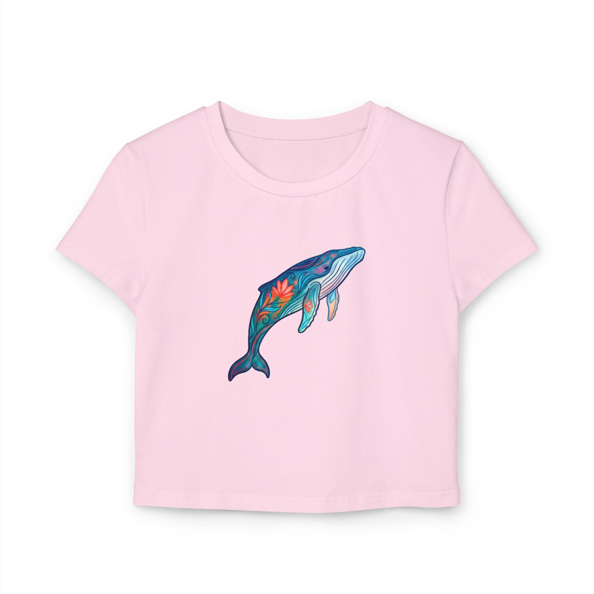 Whale Floral Baby Tee — Colorful Ocean Whale Crop Top