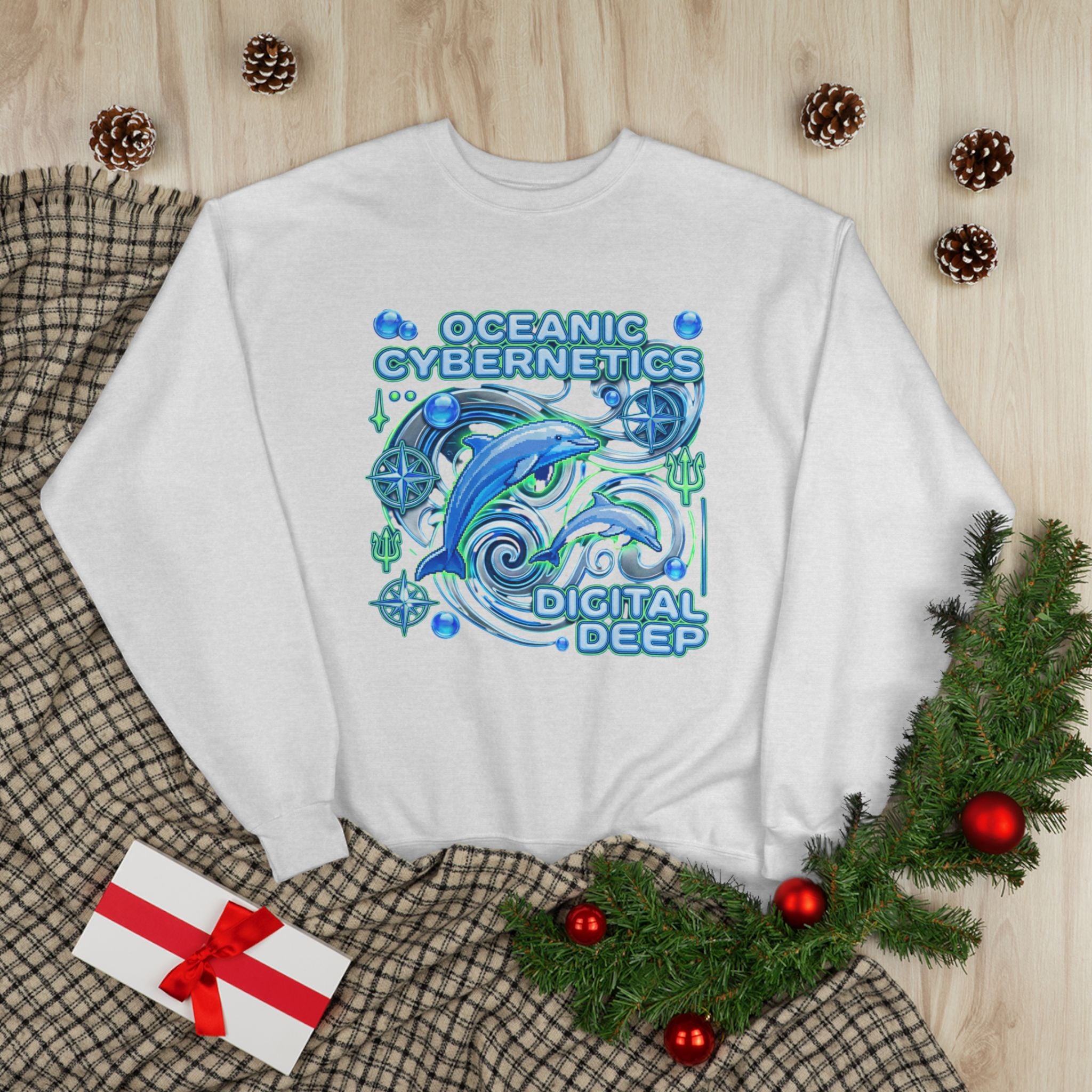 Oceanic Cybernetics Crewneck Sweatshirt — "Oceanic Cybernetics Digital Deep" Graphic