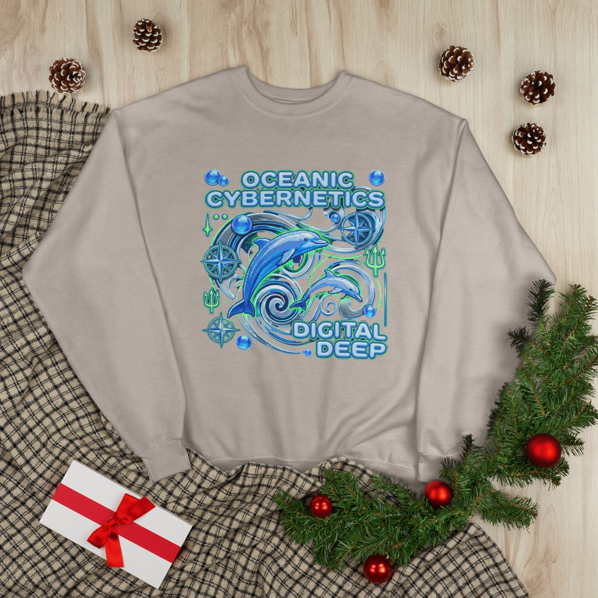 Oceanic Cybernetics Crewneck Sweatshirt — "Oceanic Cybernetics Digital Deep" Graphic