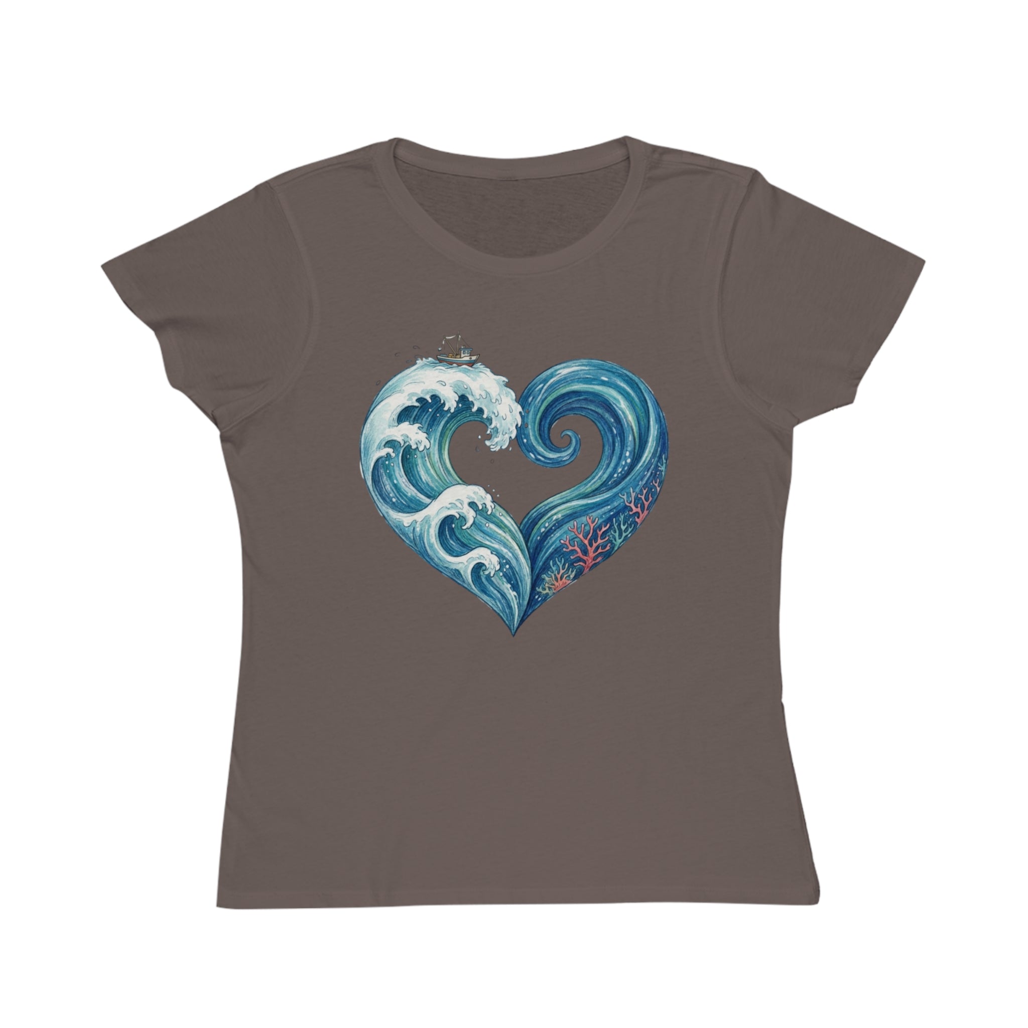 Ocean Heart T-Shirt — Women's Organic Tee with Wave Heart Design