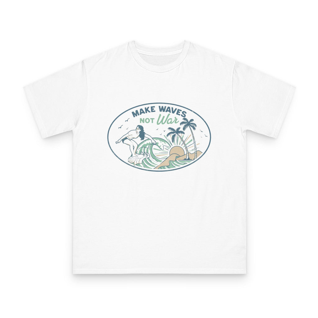 Make Waves Not War Organic Cotton T-Shirt — Retro Surf Peace Graphic Tee