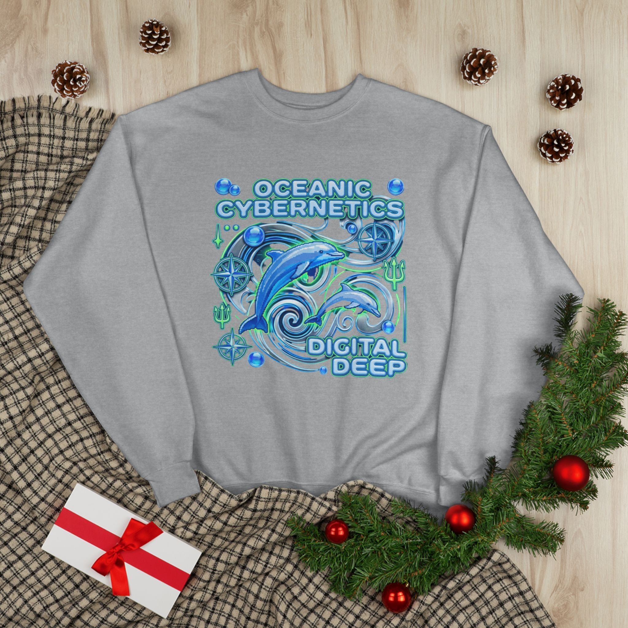 Oceanic Cybernetics Crewneck Sweatshirt — "Oceanic Cybernetics Digital Deep" Graphic