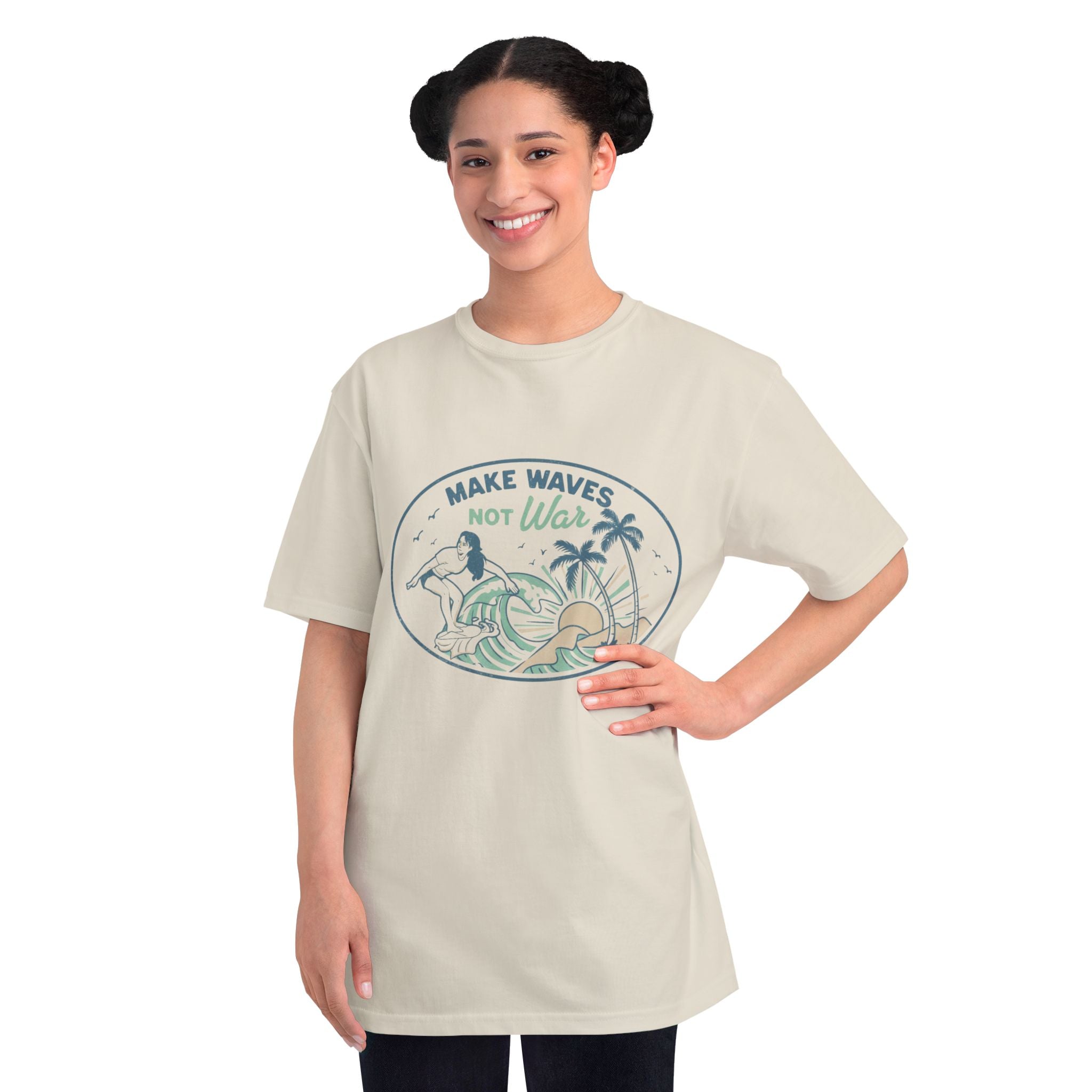 Make Waves Not War Organic Cotton T-Shirt — Retro Surf Peace Graphic Tee
