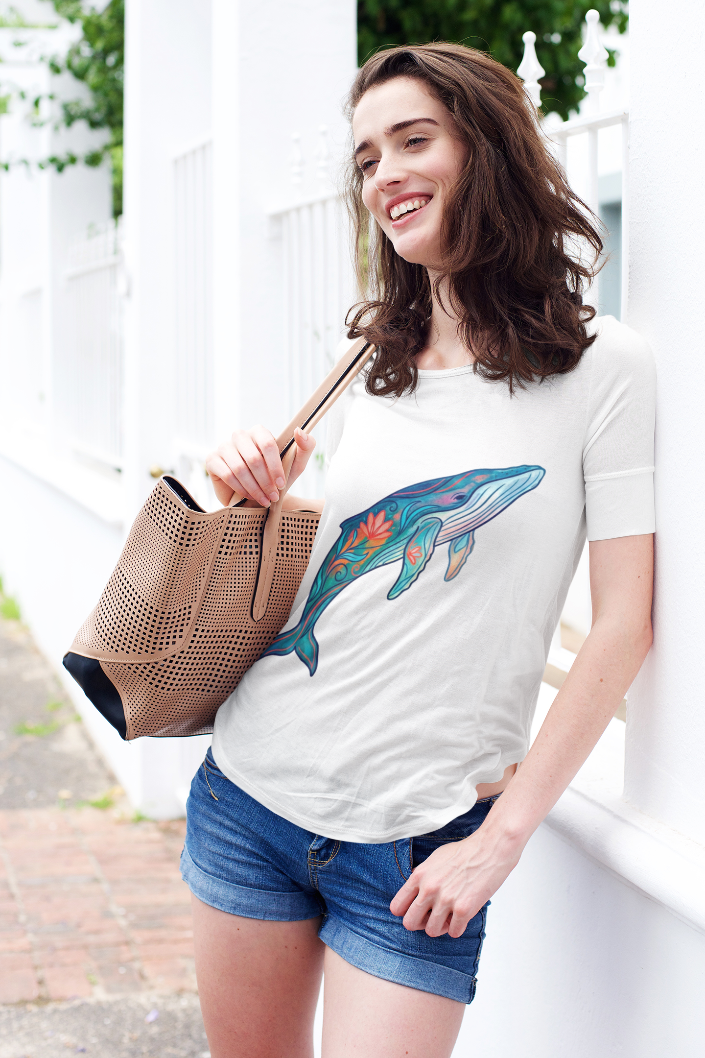 Whale Floral Baby Tee — Colorful Ocean Whale Crop Top