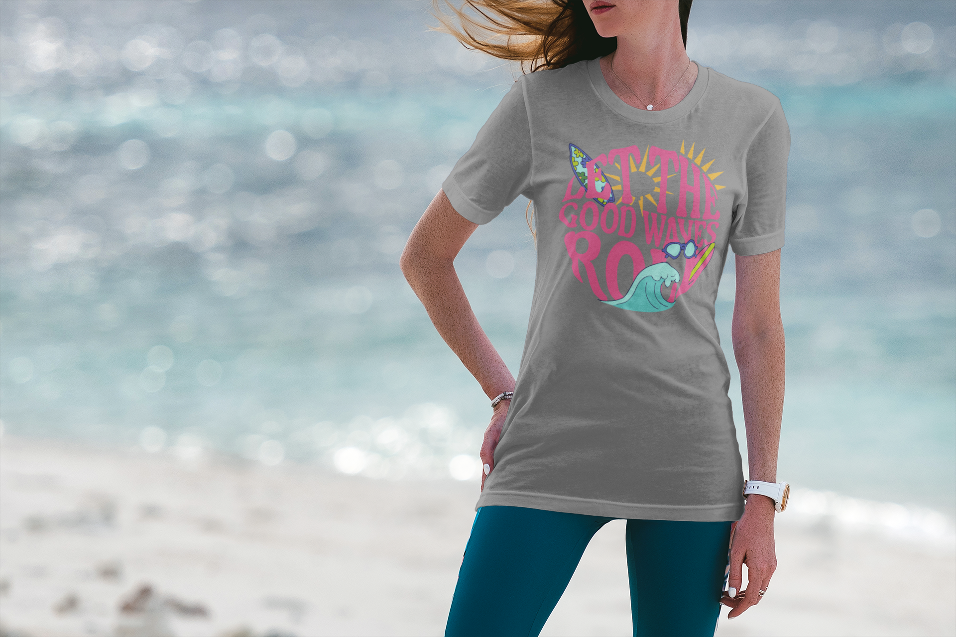Retro Surf Postcard Tee — "Sunlit Shore" Organic Cotton T-Shirt