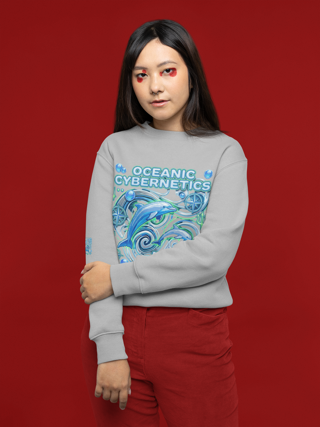 Oceanic Cybernetics Crewneck Sweatshirt — "Oceanic Cybernetics Digital Deep" Graphic