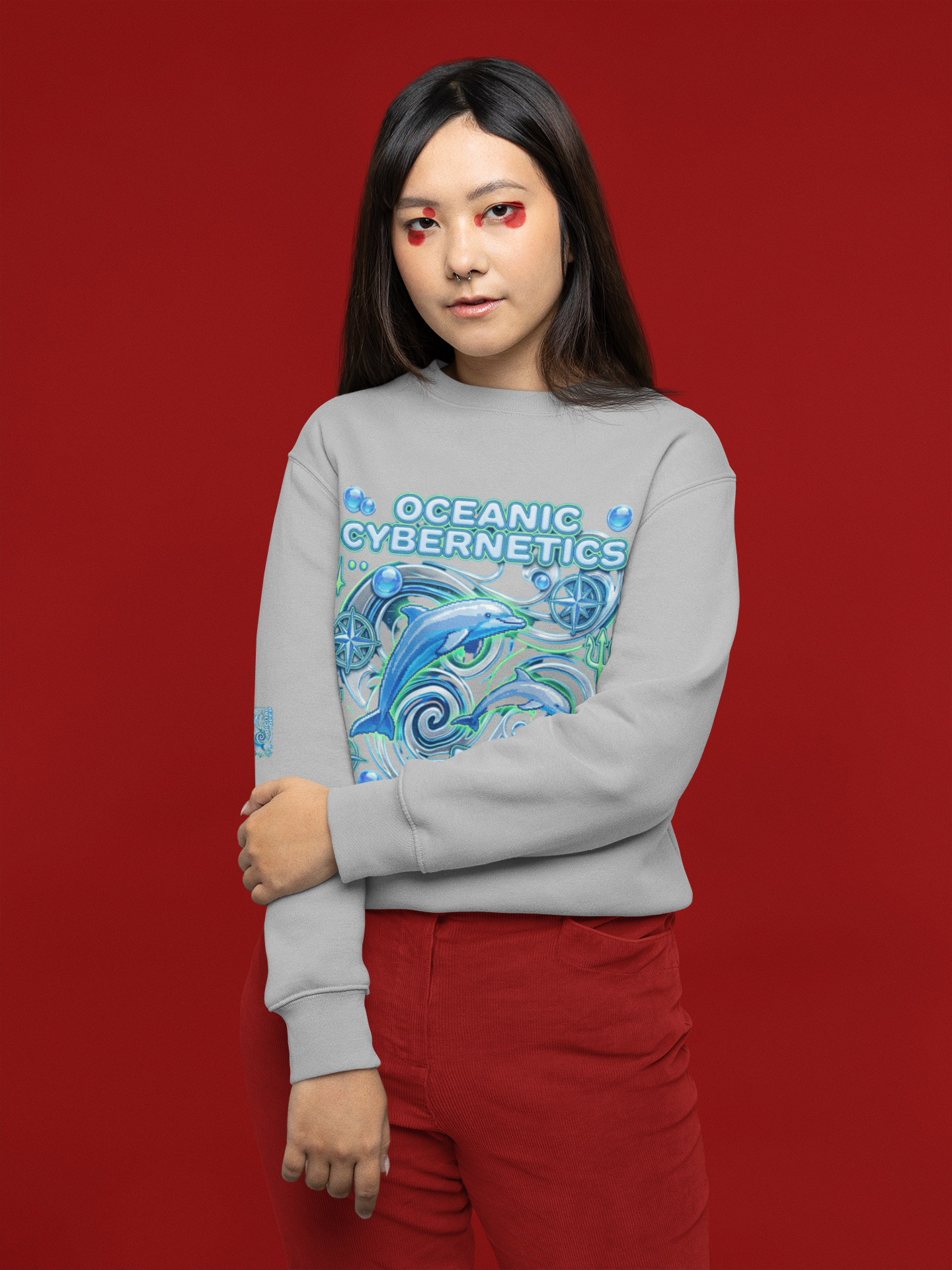 Oceanic Cybernetics Crewneck Sweatshirt — "Oceanic Cybernetics Digital Deep" Graphic