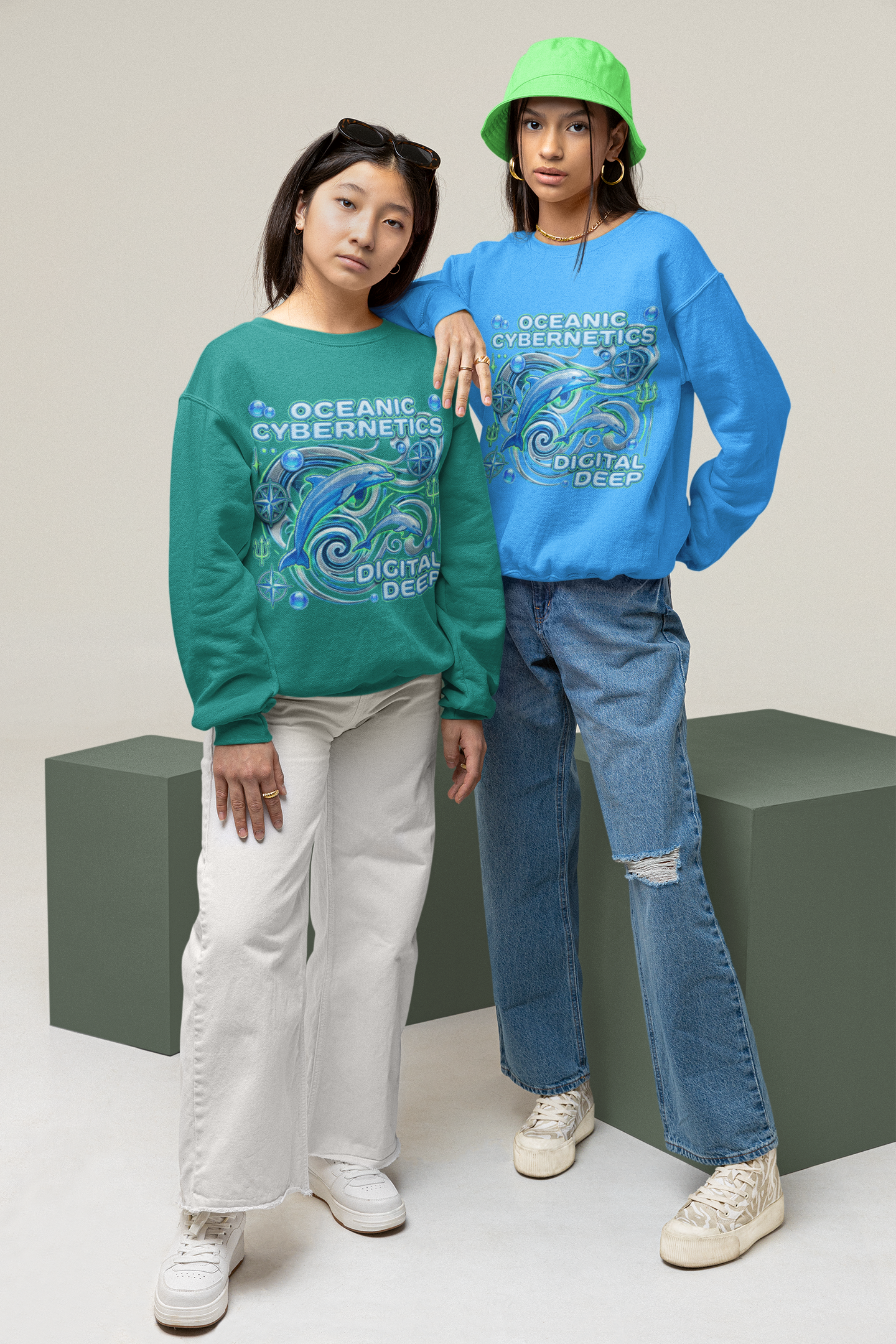 Oceanic Cybernetics Crewneck Sweatshirt — "Oceanic Cybernetics Digital Deep" Graphic