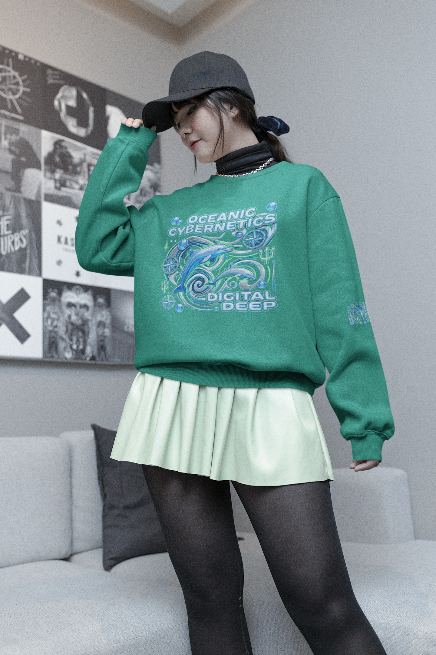 Oceanic Cybernetics Crewneck Sweatshirt — "Oceanic Cybernetics Digital Deep" Graphic