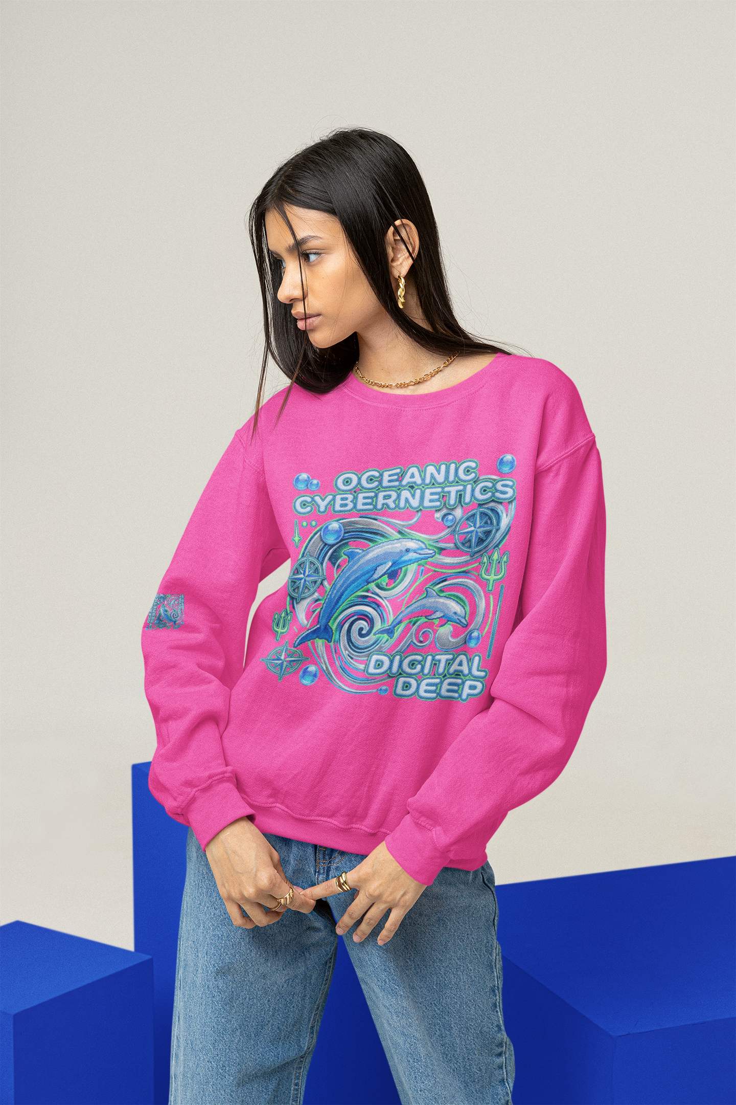 Oceanic Cybernetics Crewneck Sweatshirt — "Oceanic Cybernetics Digital Deep" Graphic