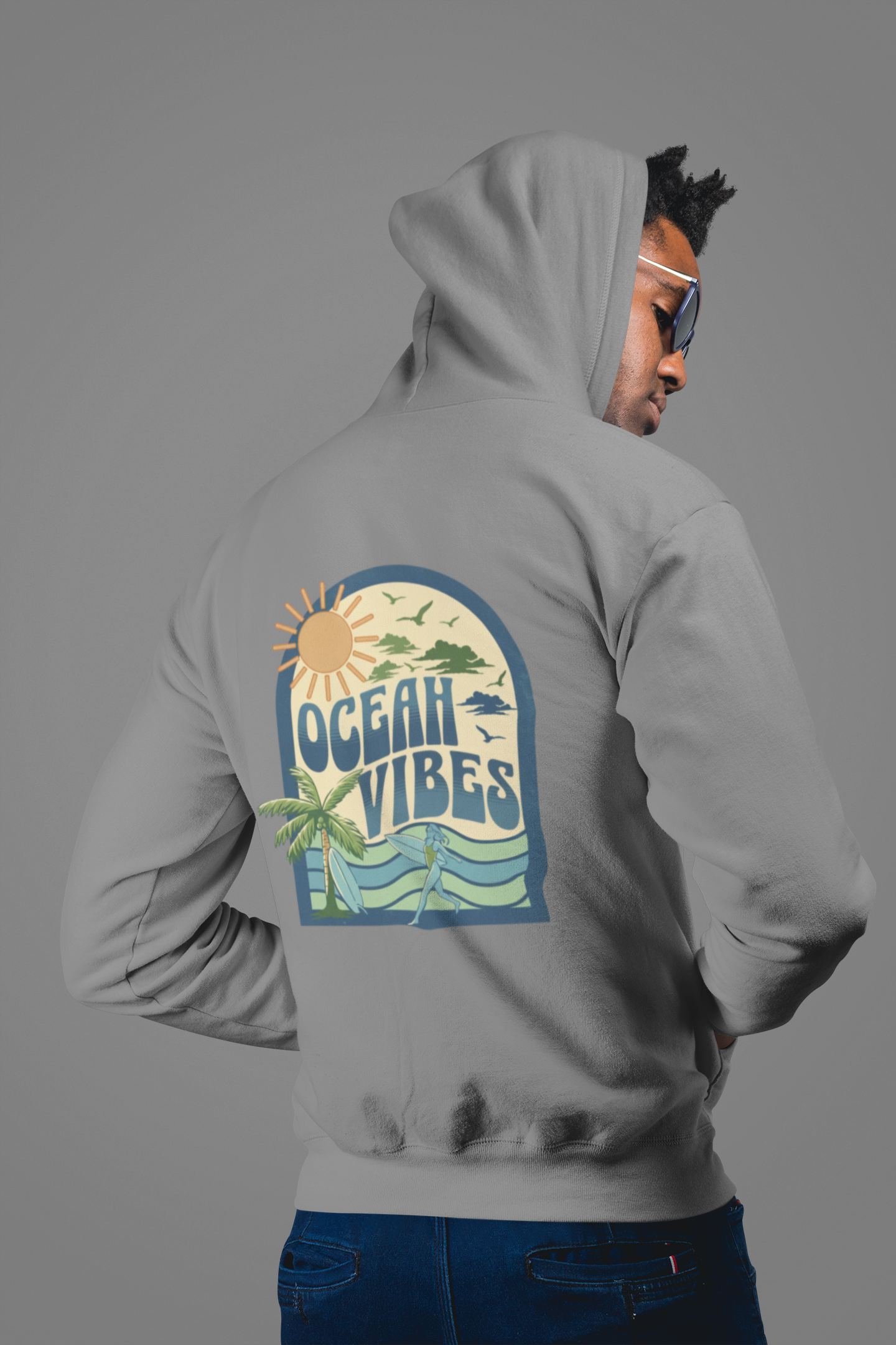 Organic Cotton Hoodie — "Make Waves Not War" Surf Graphic Pullover
