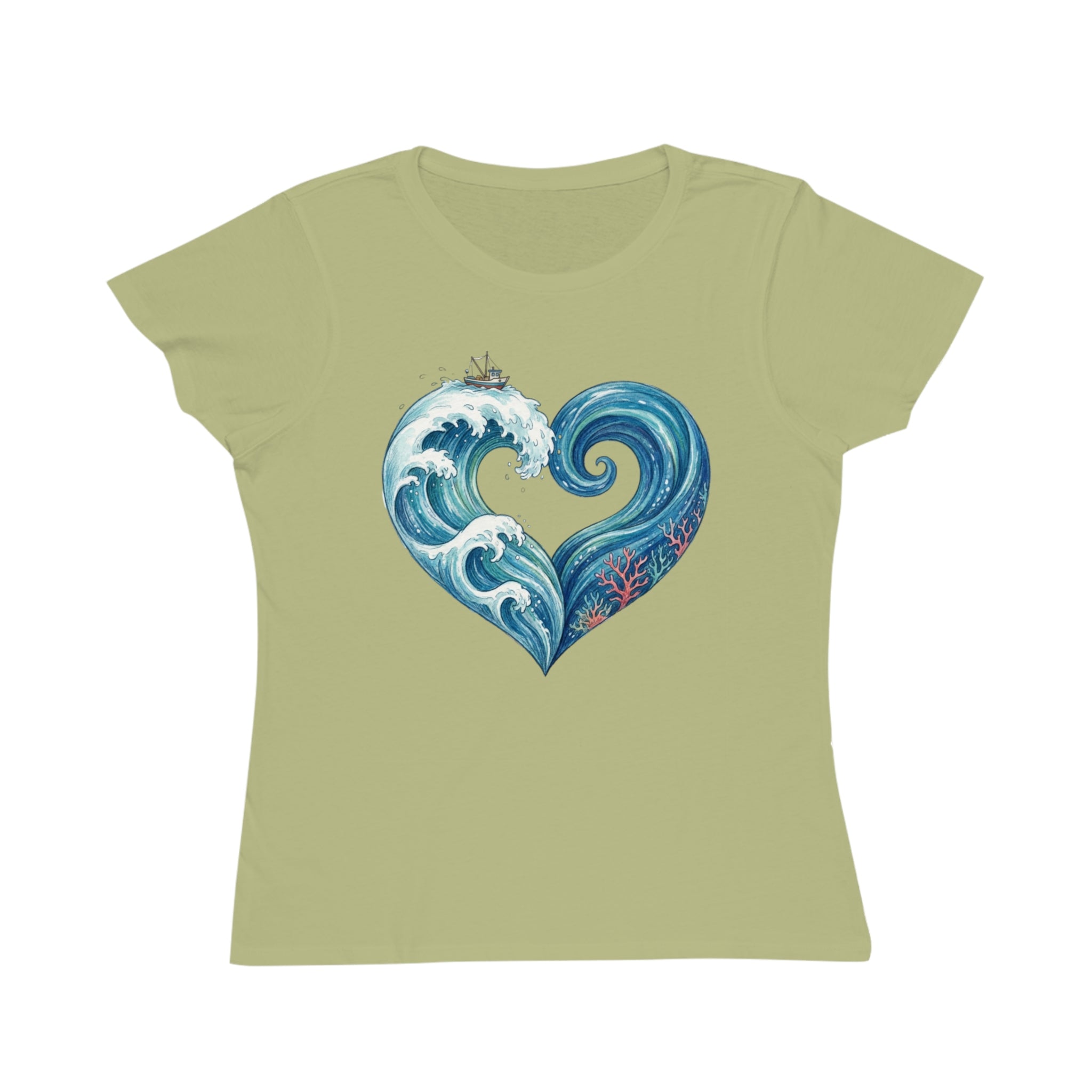 Ocean Heart T-Shirt — Women's Organic Tee with Wave Heart Design