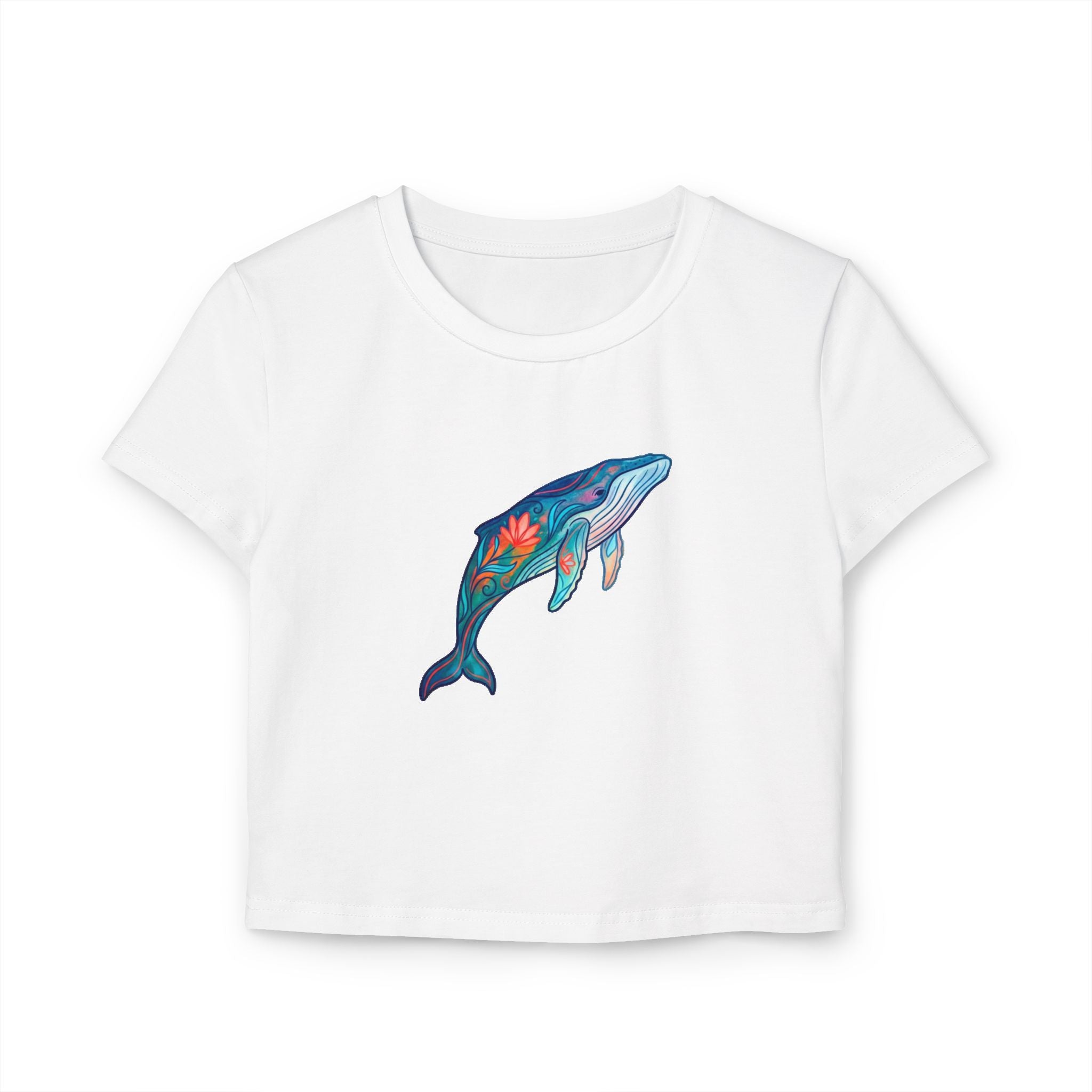 Whale Floral Baby Tee — Colorful Ocean Whale Crop Top