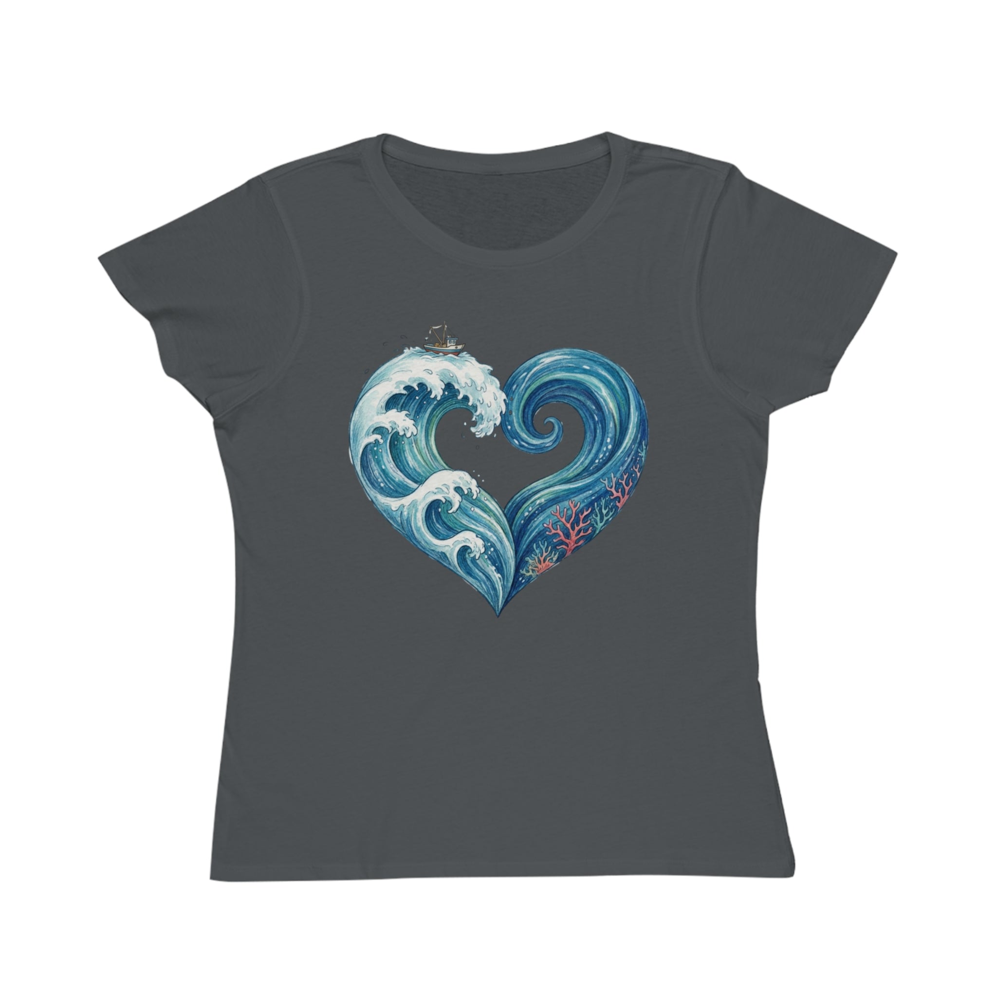 Ocean Heart T-Shirt — Women's Organic Tee with Wave Heart Design