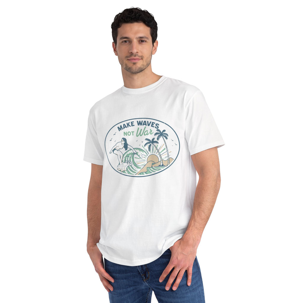 Make Waves Not War Organic Cotton T-Shirt — Retro Surf Peace Graphic Tee