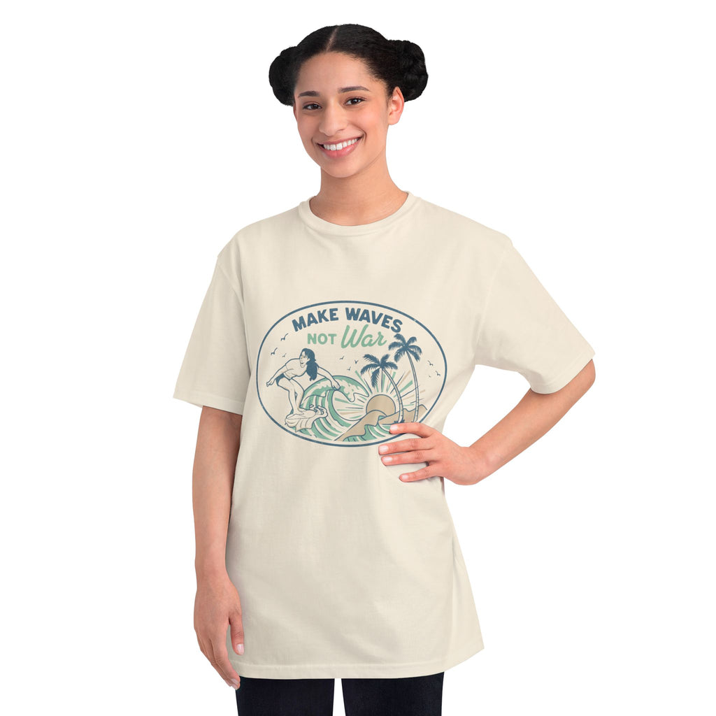 Make Waves Not War Organic Cotton T-Shirt — Retro Surf Peace Graphic Tee